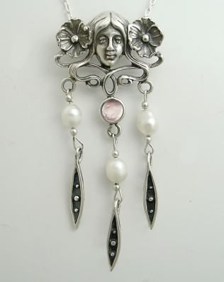 Sterling Silver Woman Maiden of the Garden Necklace With Rose Quartz And Cultured Freshwater Pearl